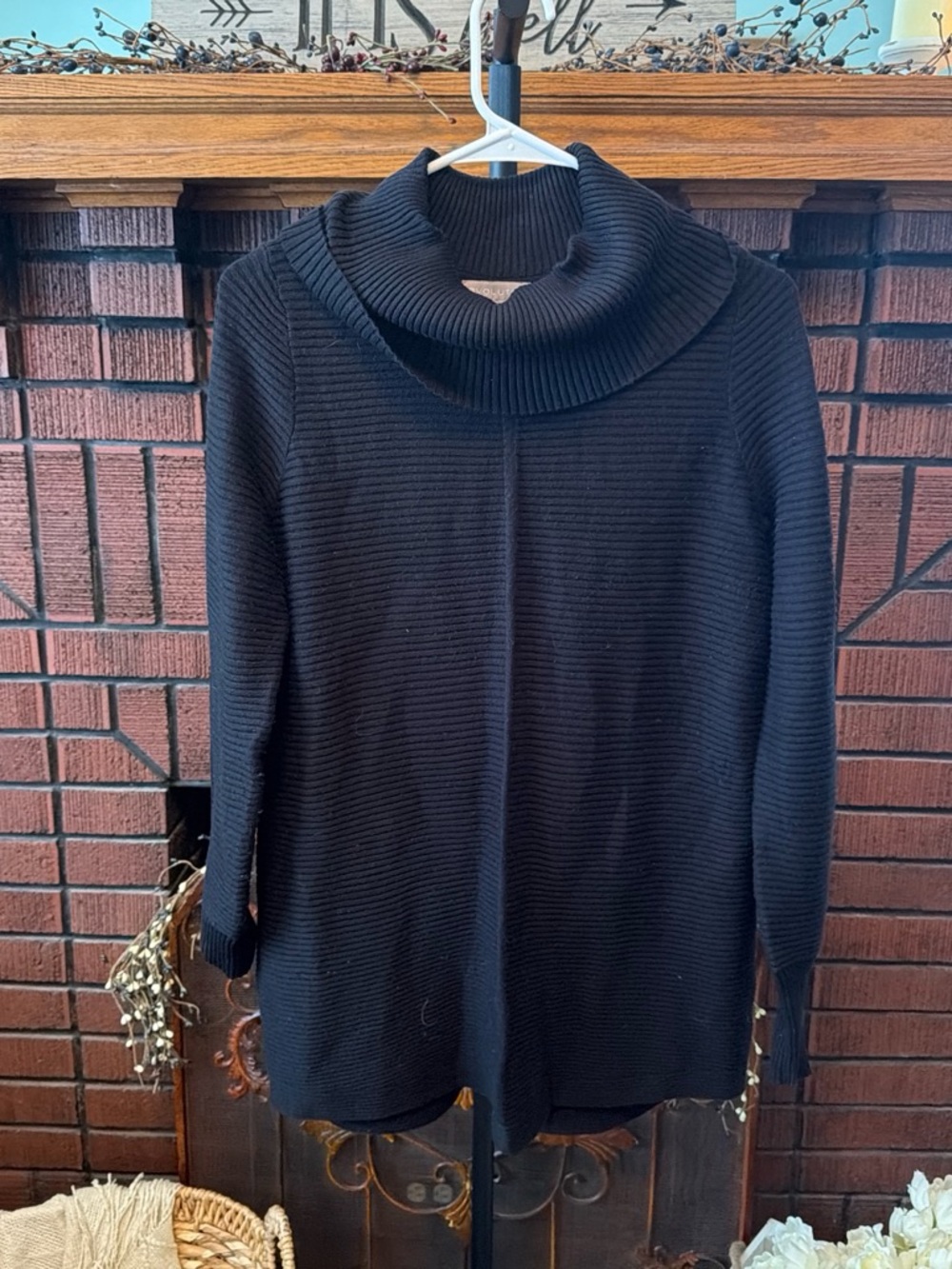 Women's Black Ribbed Cowl Neck Knit Top